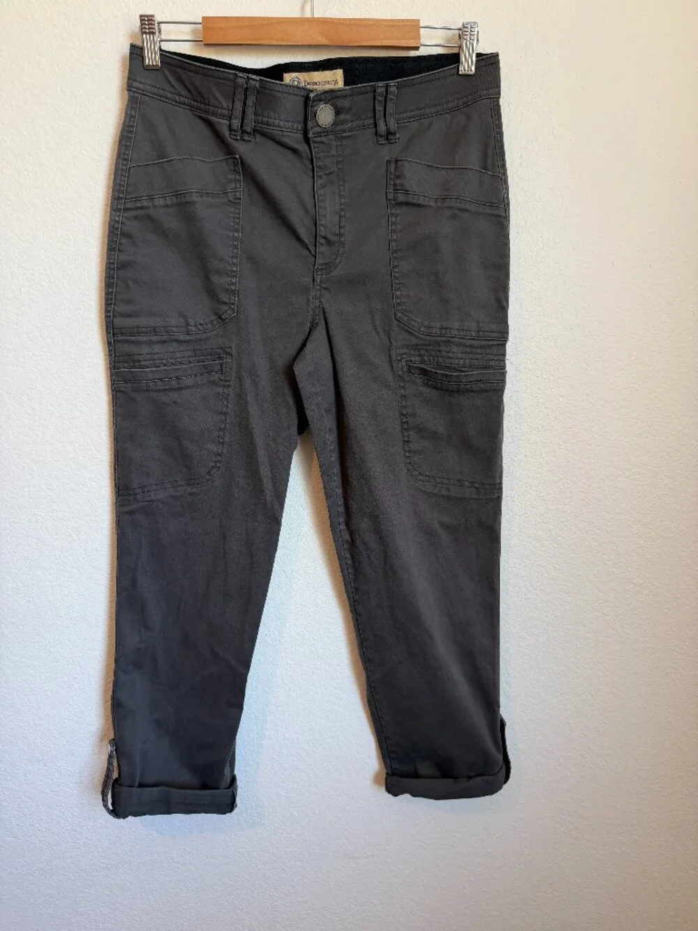 Democracy Ab Solution Gray Utility Cargo Roll Tab Pants Size 12